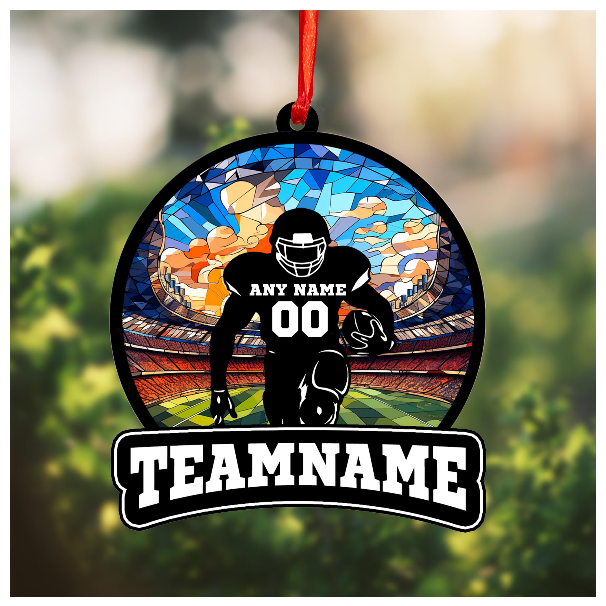Personalized Football Suncatcher Ornament with Name, Number, Team Name D3