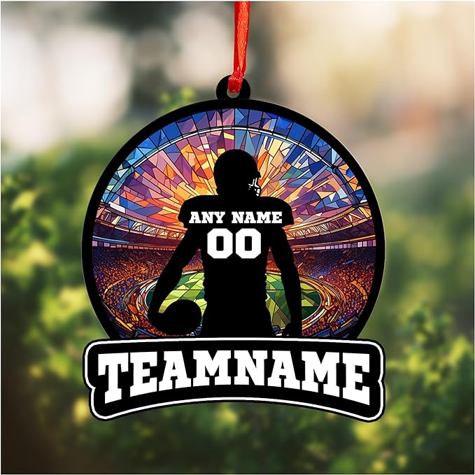Personalized Football Suncatcher Ornament with Name, Number, Team Name D4