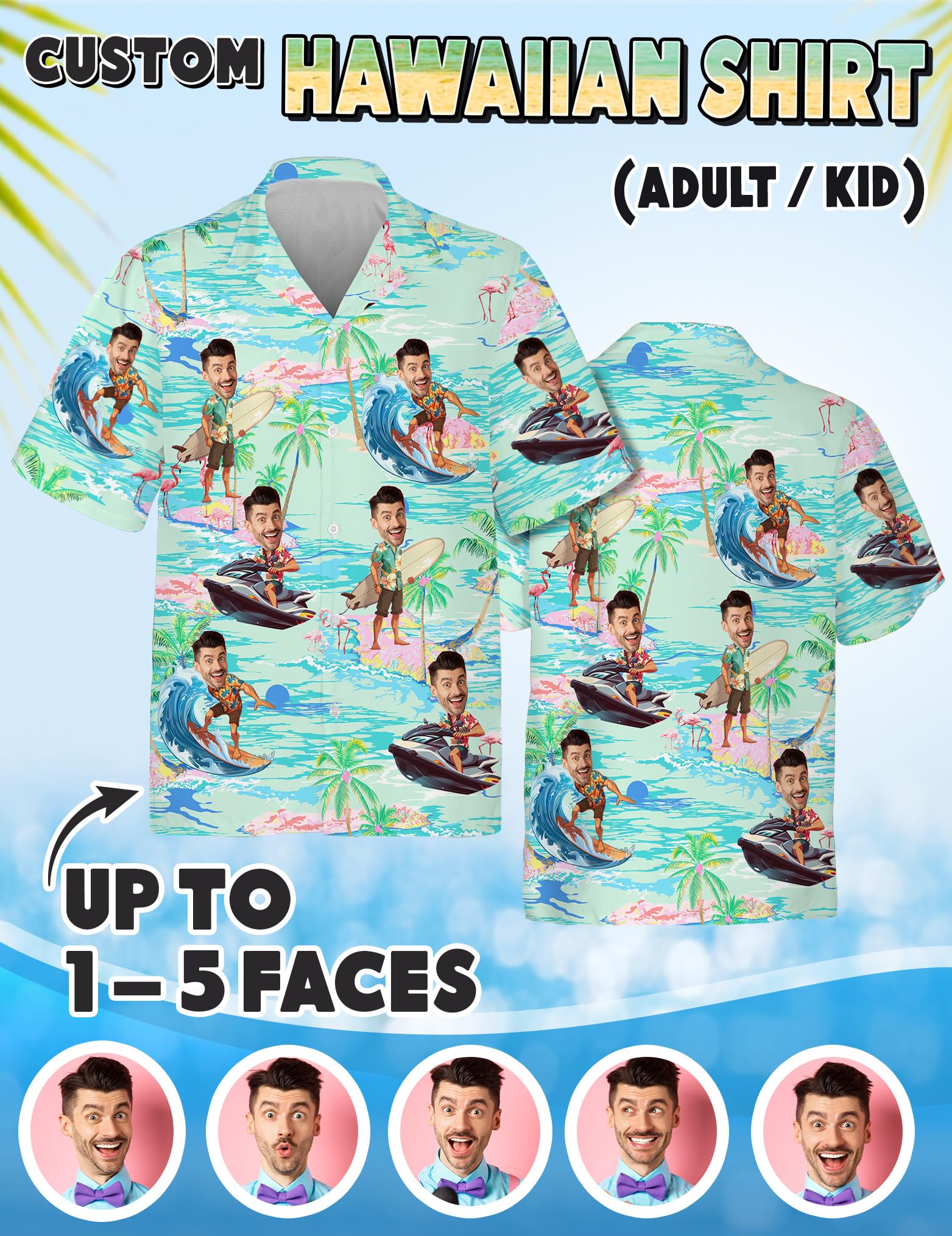 Custom Hawaiian Shirt with Face for Men Women, Personalized Hawaiian Gifts for Couples Boyfriend Girlfriend Wife Husband 2