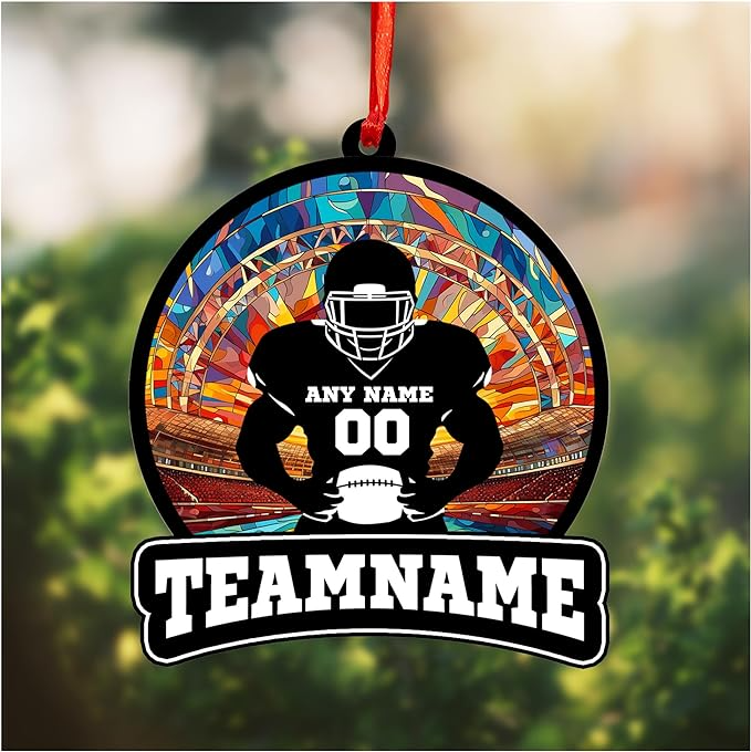 Personalized Football Suncatcher Ornament with Name, Number, Team Name D7