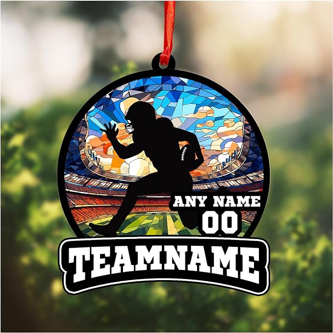 Personalized Football Suncatcher Ornament with Name, Number, Team Name D6