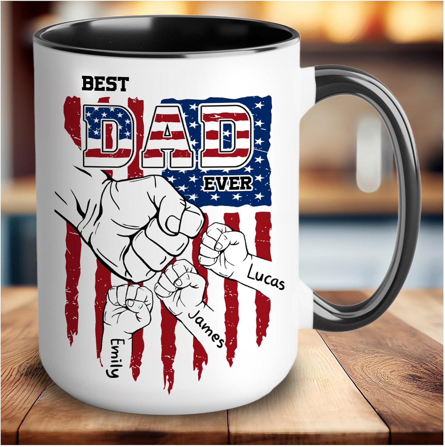Custom Dad Mugs with Kid's Hands Name, Personalized Coffee Mug For Dad on Fathers Day, Customized Best Dad Mug Ideal Gift From Son Daughter, Custom Coffee Mug 11oz 15oz for Daddy Papa Grandpa Gift