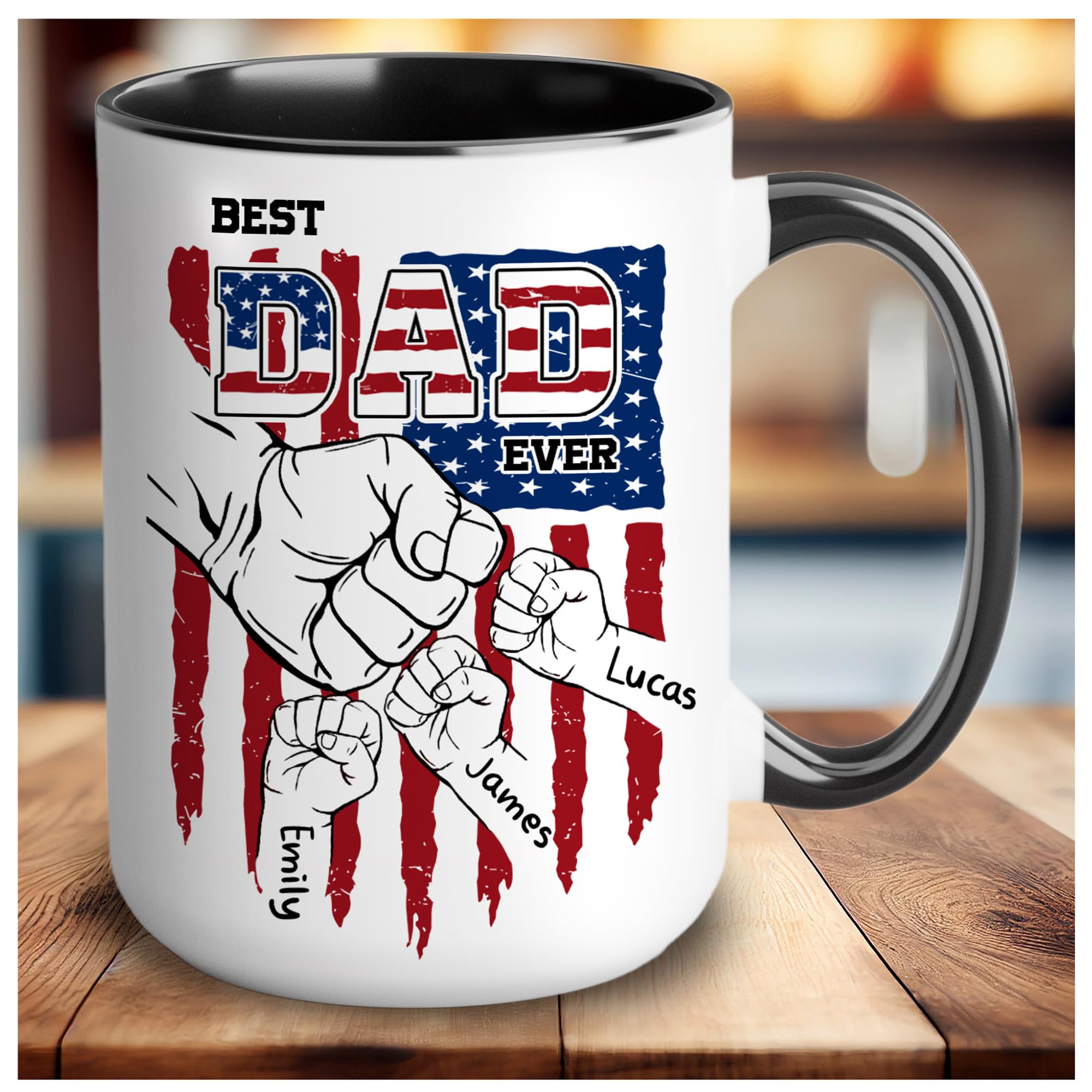 Custom Dad Mugs with Kid's Hands Name, Personalized Coffee Mug For Dad on Fathers Day, Customized Best Dad Mug Ideal Gift From Son Daughter, Custom Coffee Mug 11oz 15oz for Daddy Papa Grandpa Gift