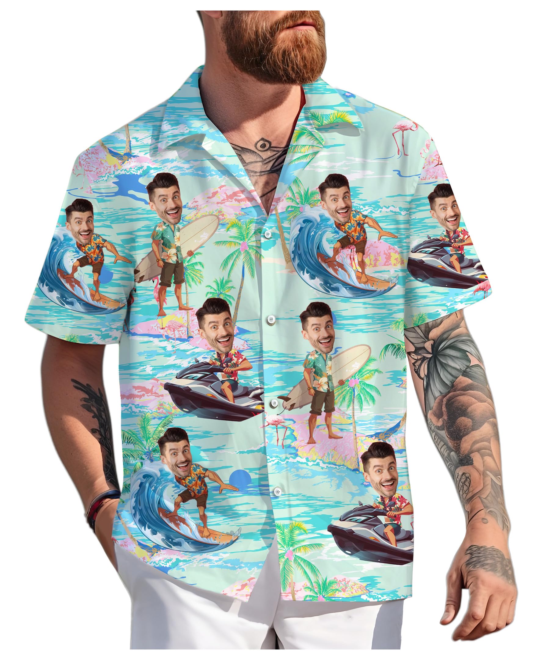 Custom Hawaiian Shirt with Face for Men Women, Personalized Hawaiian Gifts for Couples Boyfriend Girlfriend Wife Husband 2