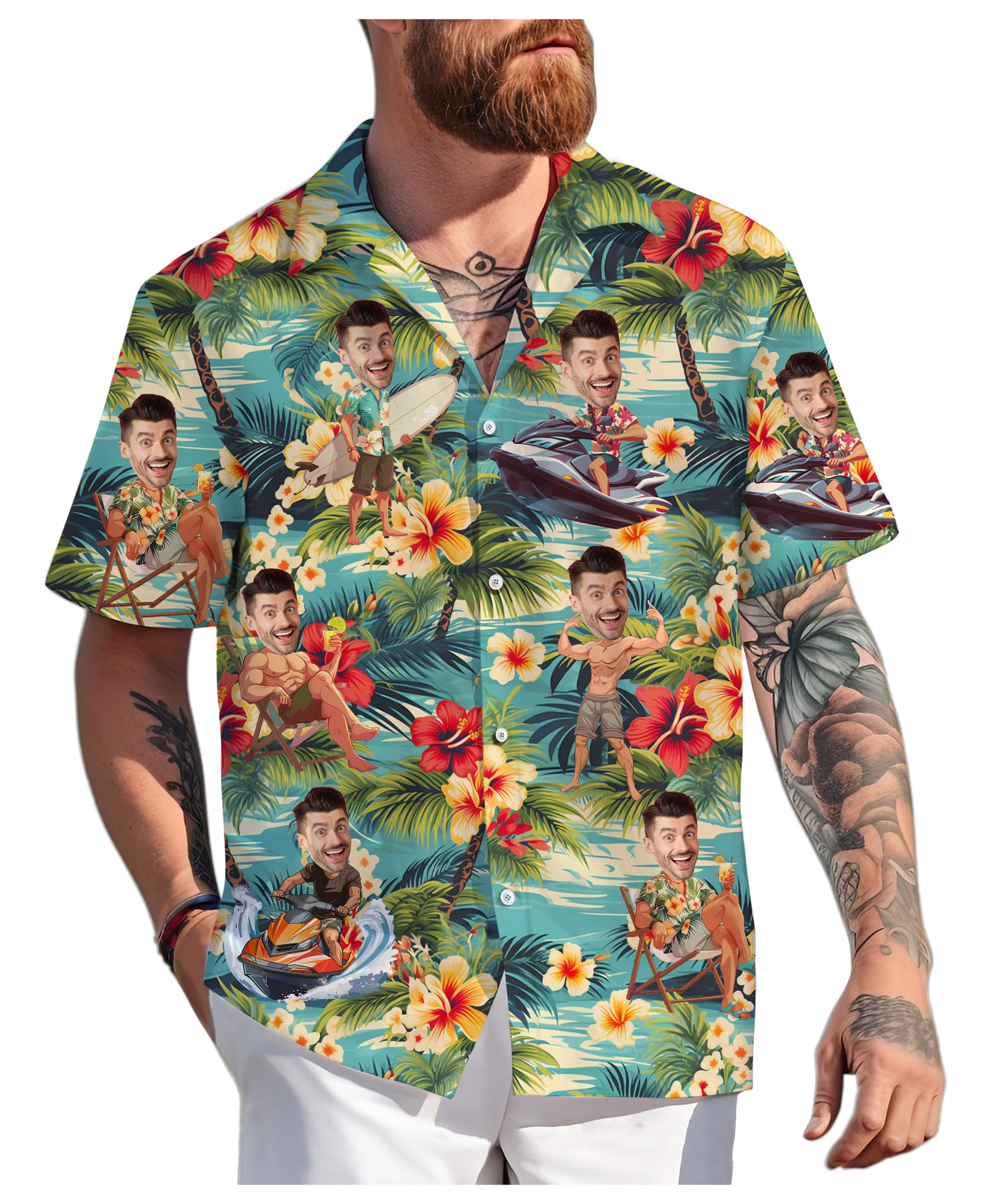 Custom Hawaiian Shirt with Face for Men Women, Personalized Hawaiian Gifts for Couples Boyfriend Girlfriend Wife Husband 3