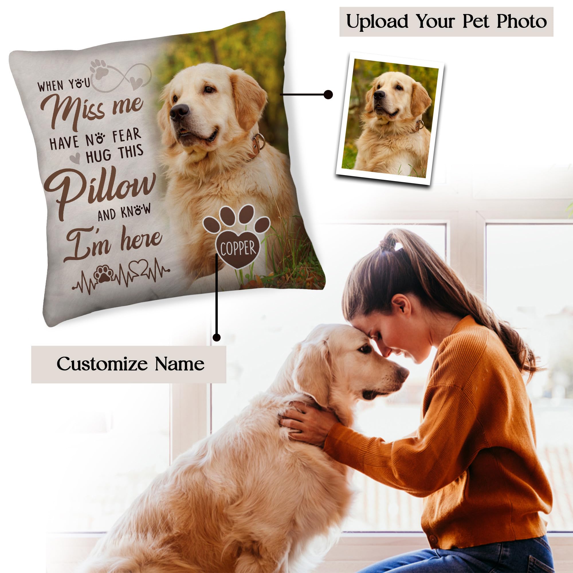 Personalized Pet Memorial Throw Pillow with Photo, Pet Loss Gifts Dog, Loss of Dog Sympathy Gift, In Memory of Dog Gifts, Pet Photo Gifts for Dog Lovers, Dog Bereavement Gifts
