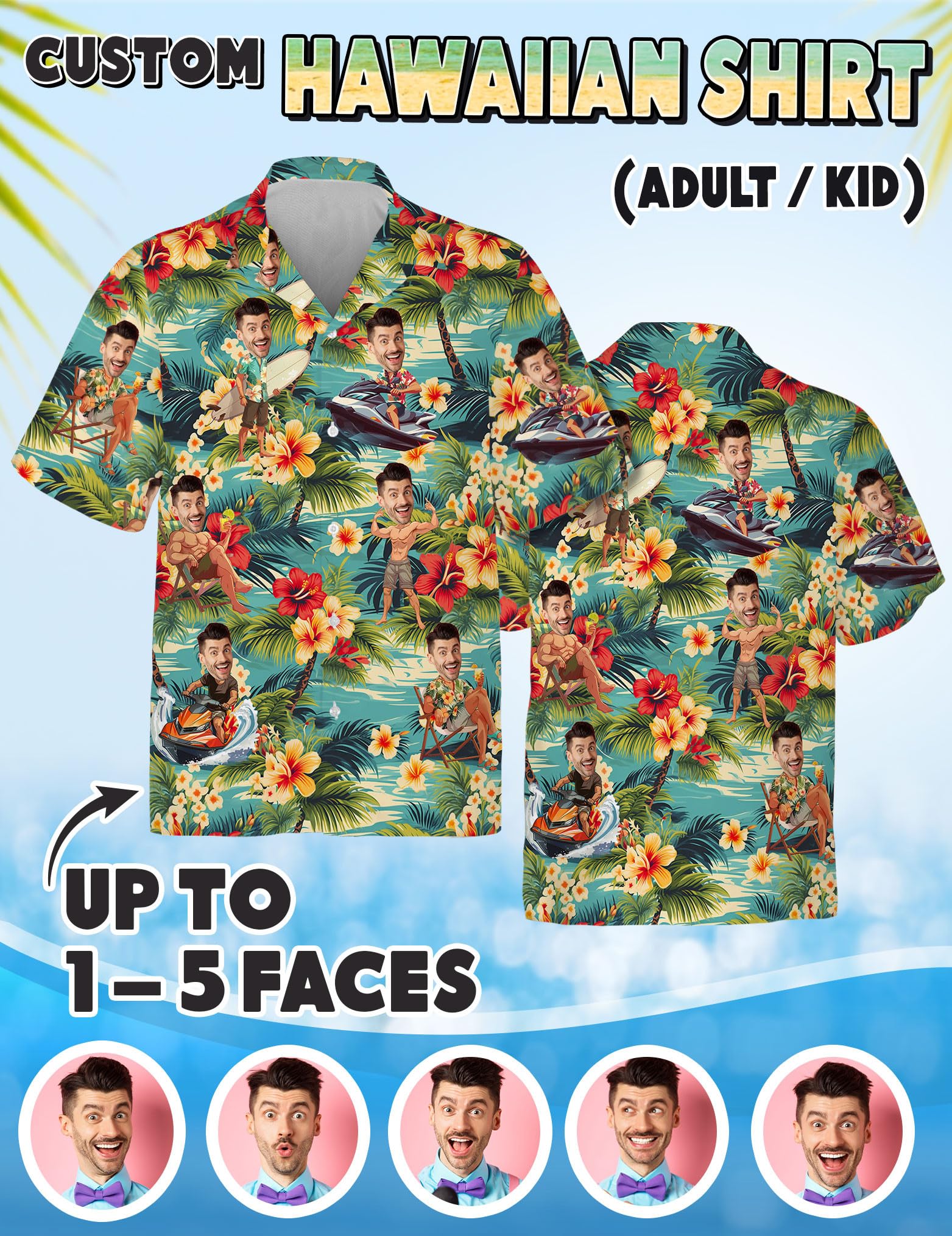 Custom Hawaiian Shirt with Face for Men Women, Personalized Hawaiian Gifts for Couples Boyfriend Girlfriend Wife Husband 3
