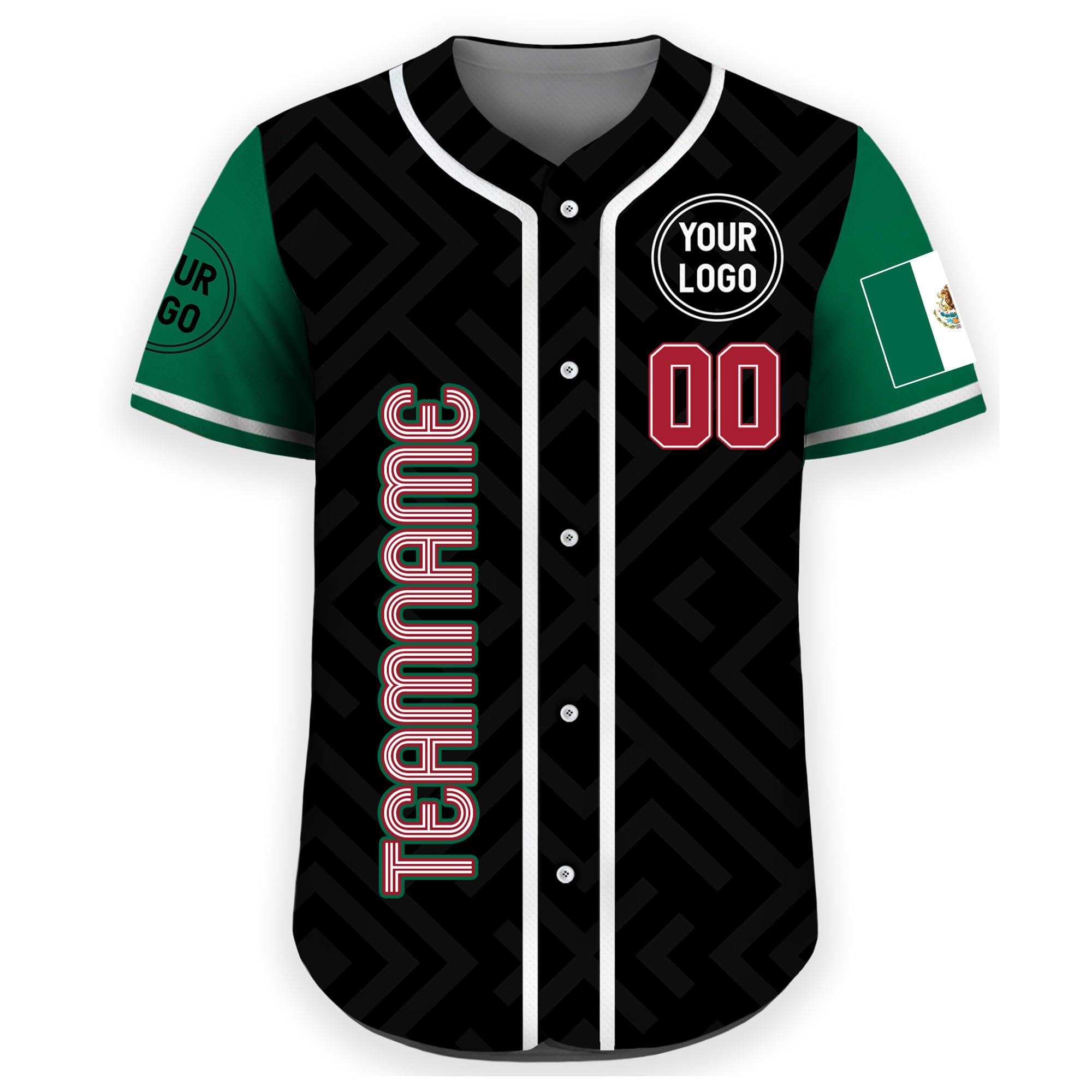 Custom Baseball Jersey with Mexico Flag Black Leopard