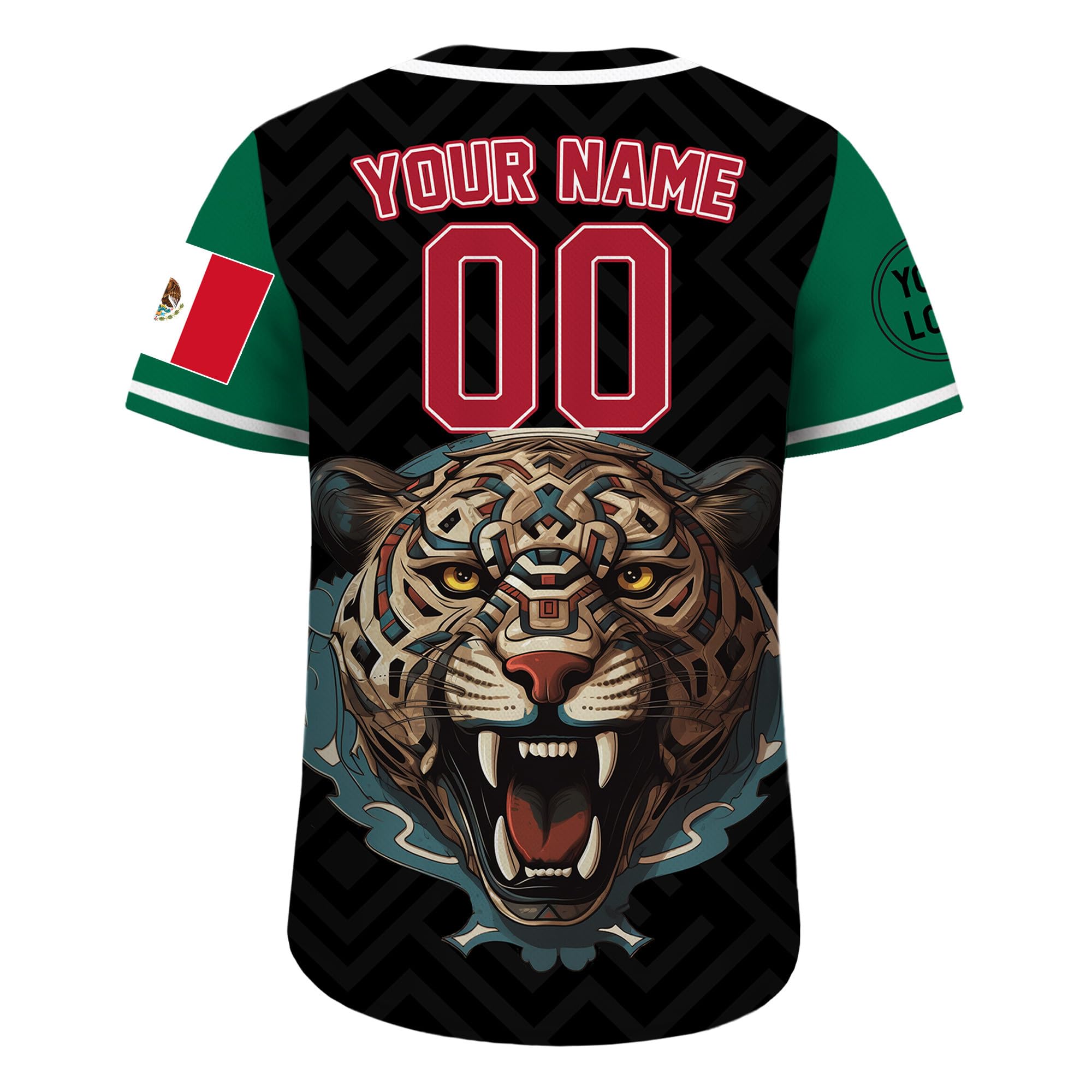 Custom Baseball Jersey with Mexico Flag Black Leopard