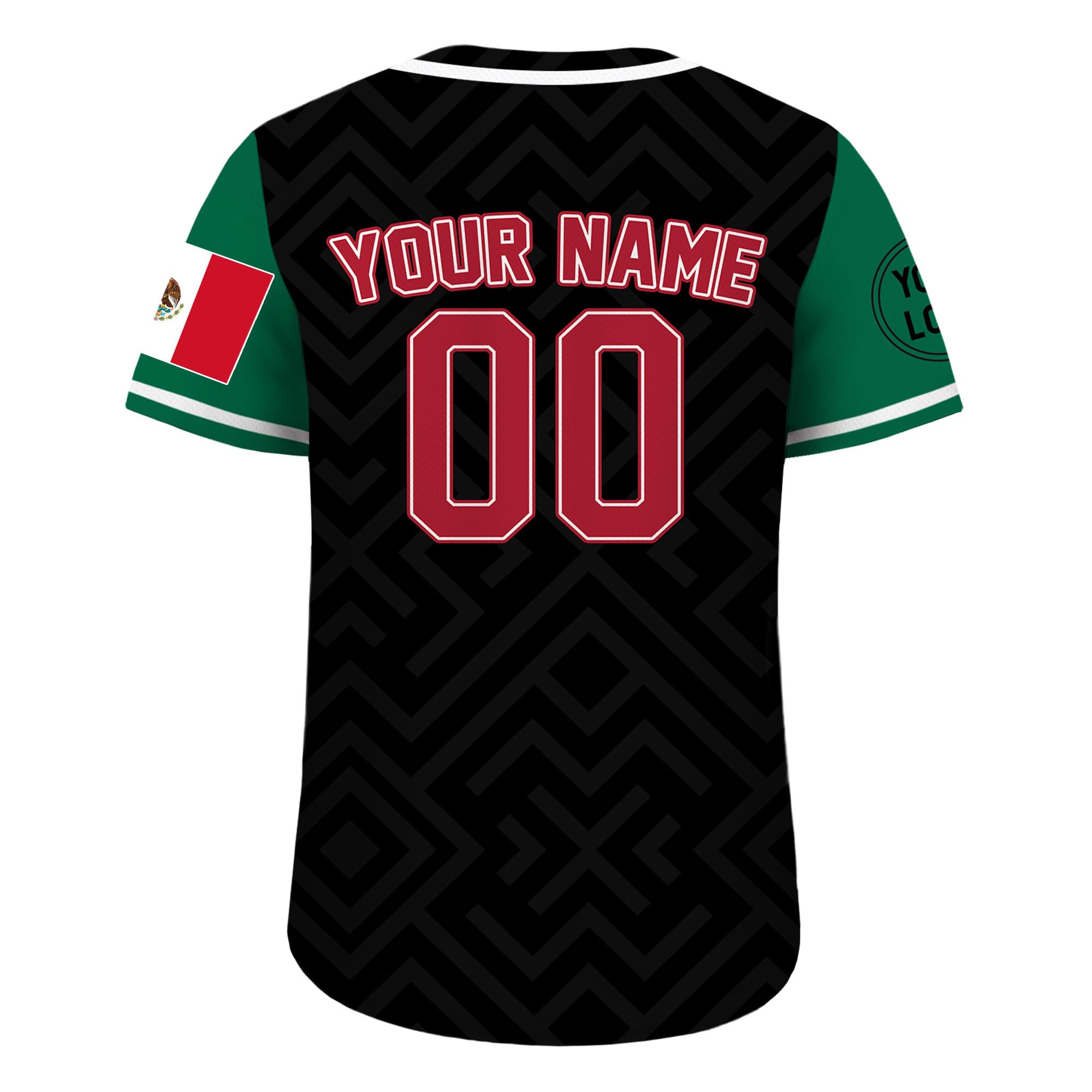 Custom Baseball Jersey with Mexico Flag Green Black Dragon