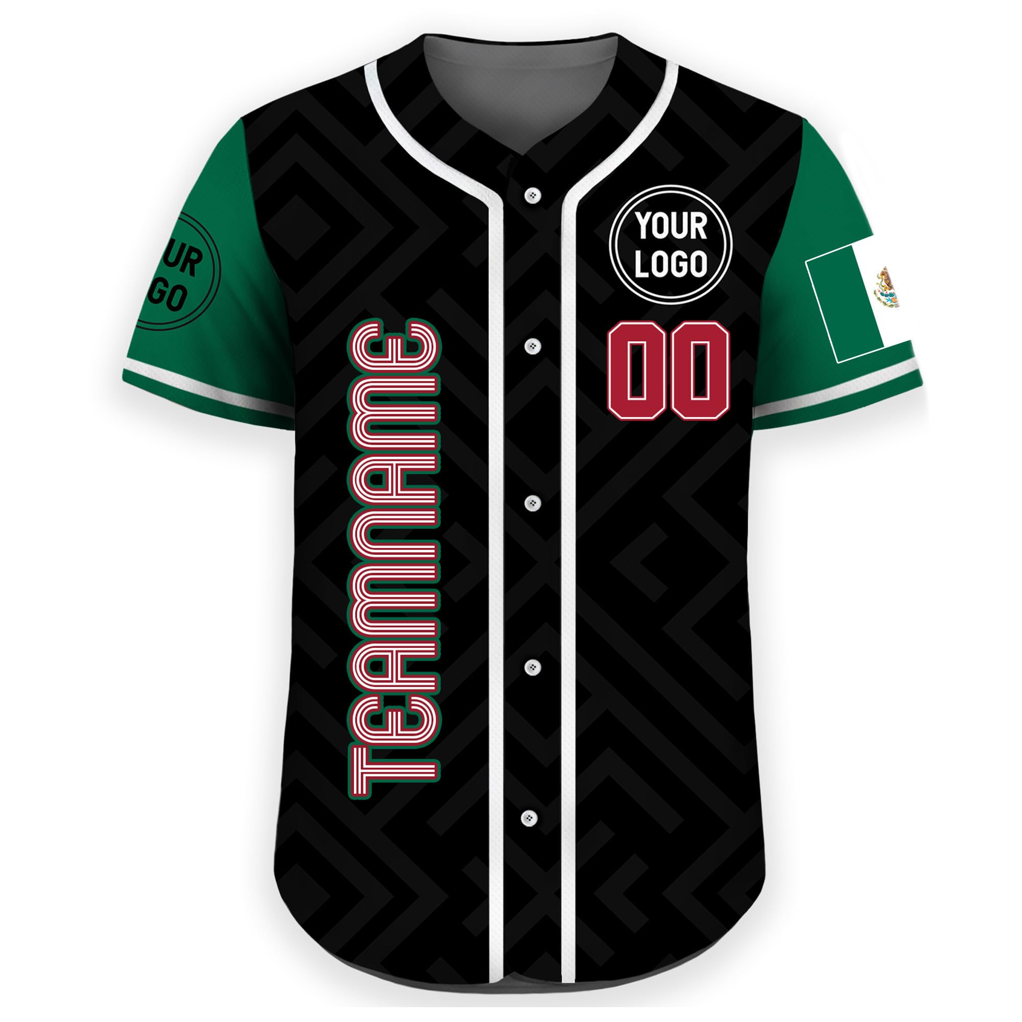 Custom Baseball Jersey with Mexico Flag Green Black Leopard