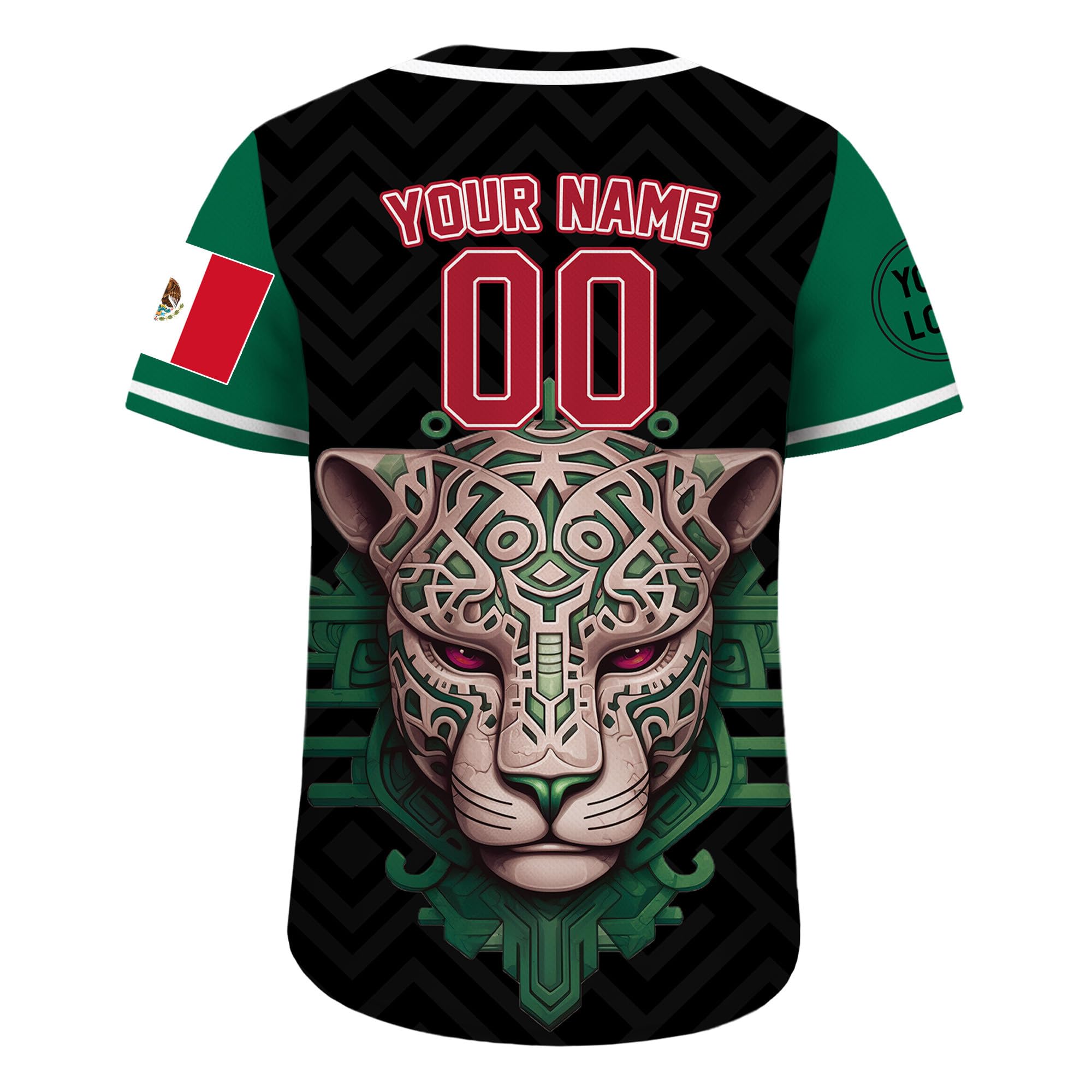 Custom Baseball Jersey with Mexico Flag Green Black Leopard