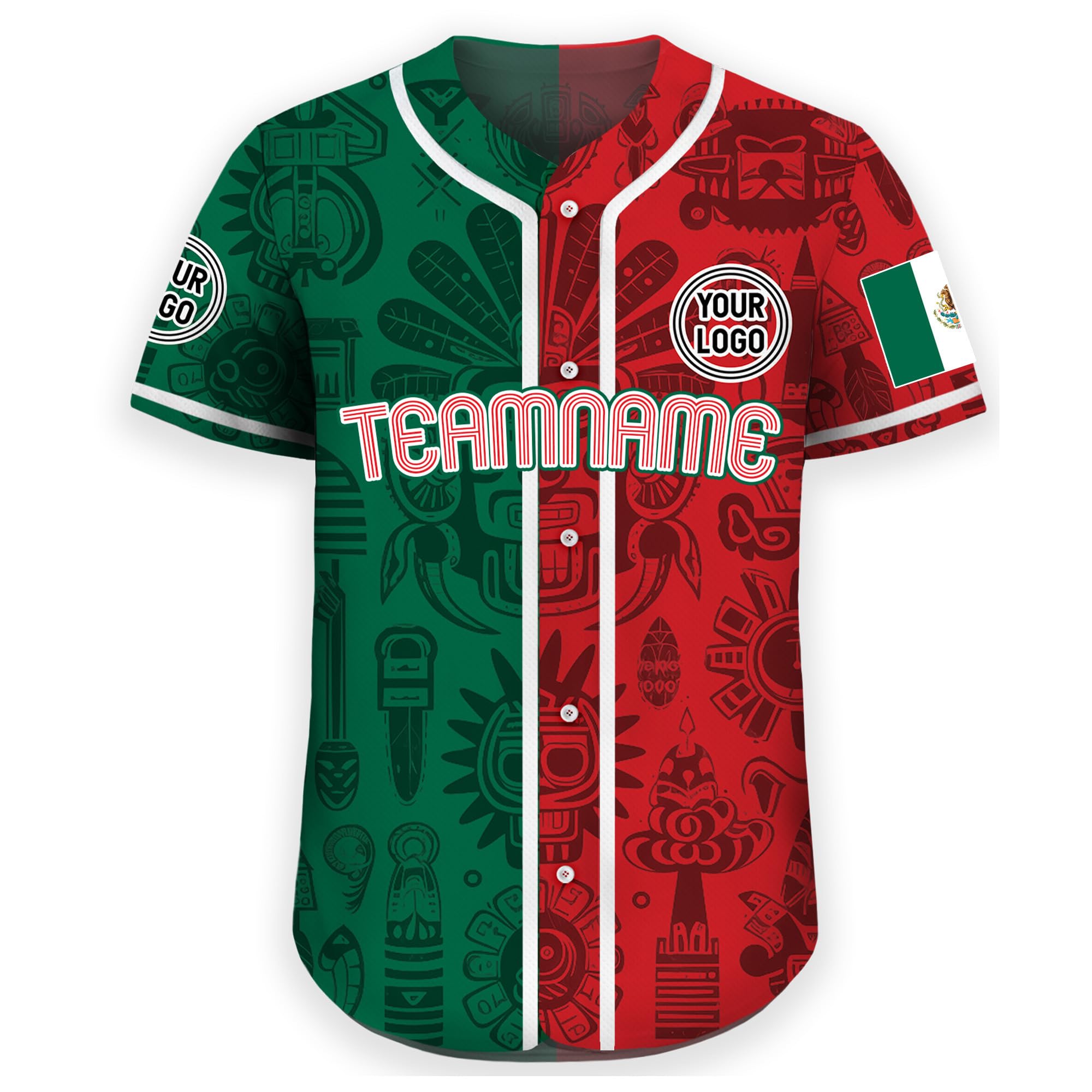 Custom Baseball Jersey with Mexico Flag Green Red