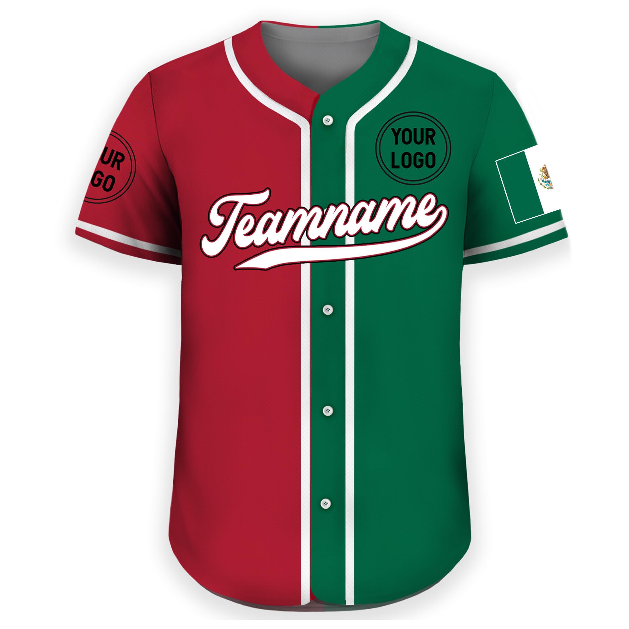 Custom Baseball Jersey with Mexico Flag Green White Red