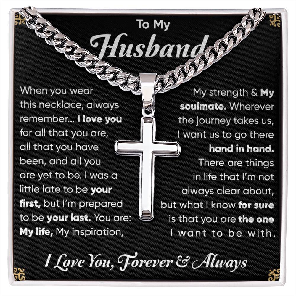 B0C88T9MN7 - Husband Cuban Chain with Cross Necklace