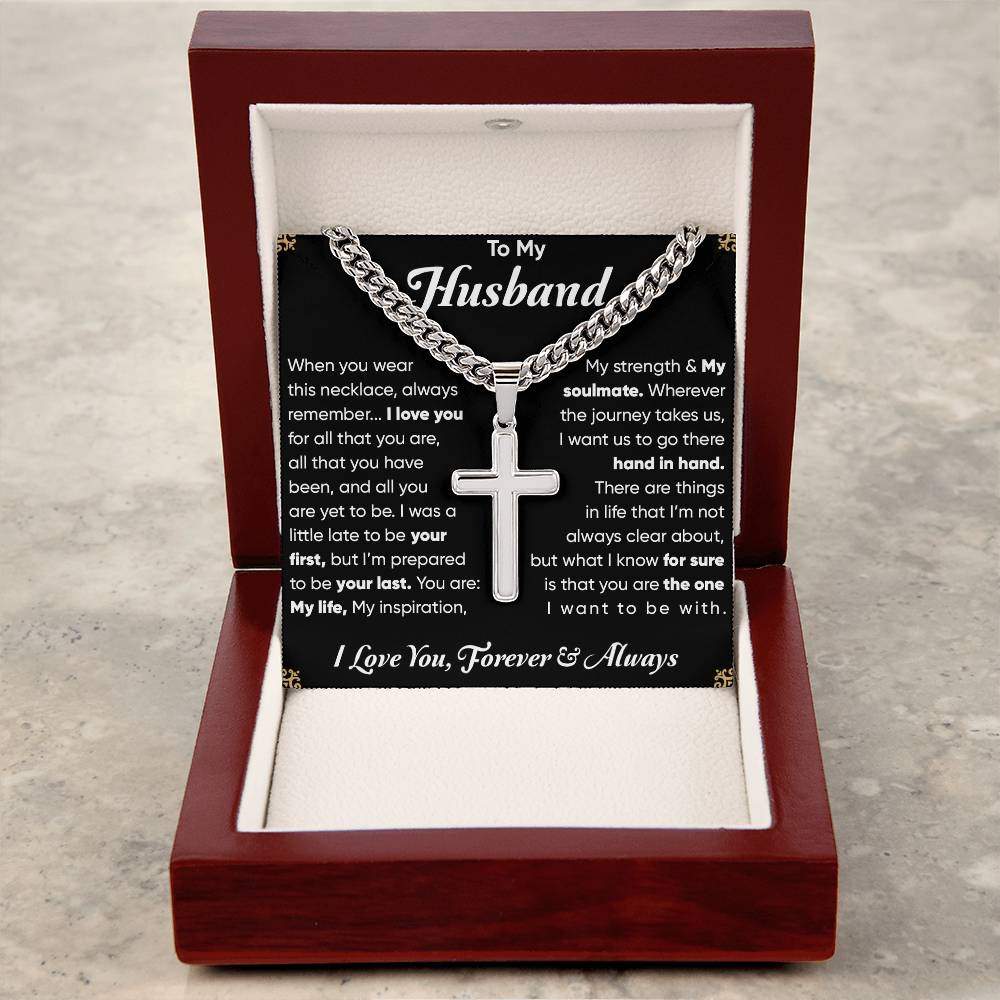 B0C88T9MN7 - Husband Cuban Chain with Cross Necklace