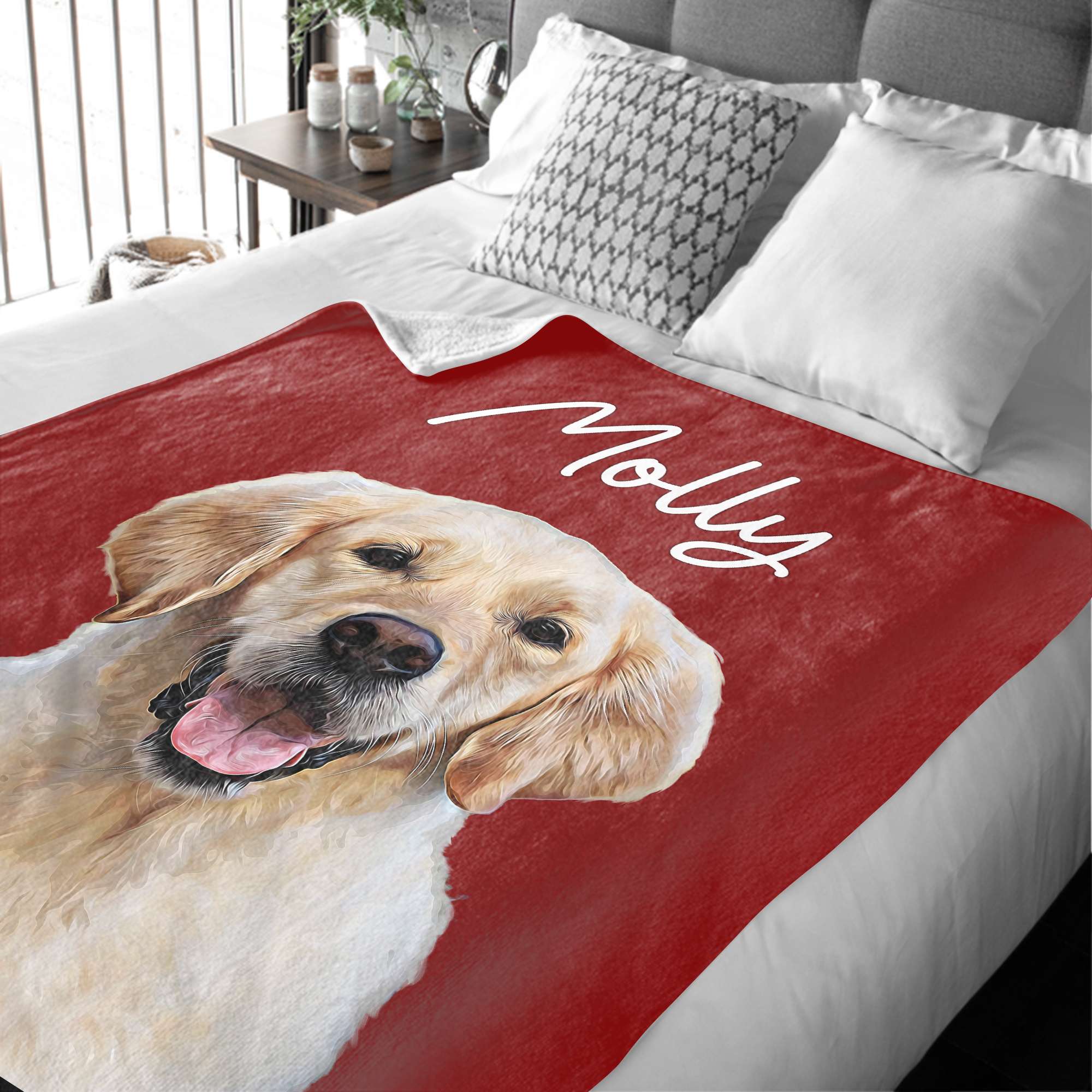 Personalized Dog Portrait Blanket, Customized Dog Blankets with Photos and Text, Personal Flannel Blankets with Pictures, Custom Pet Memorial Gifts for Loss of Dog