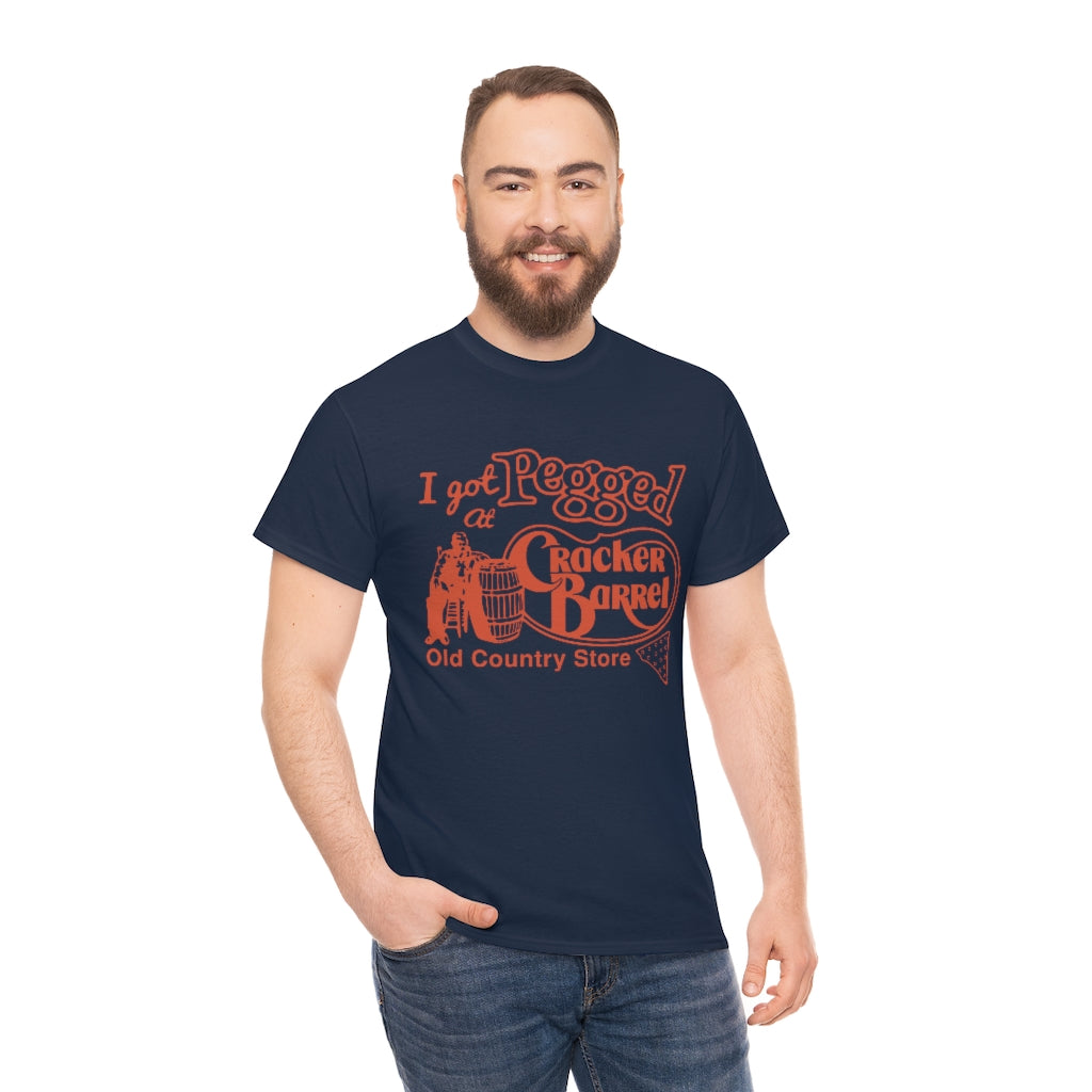 I got pegged at cracker barrel - Unisex Heavy Cotton Tee - B0BBV3RKS1