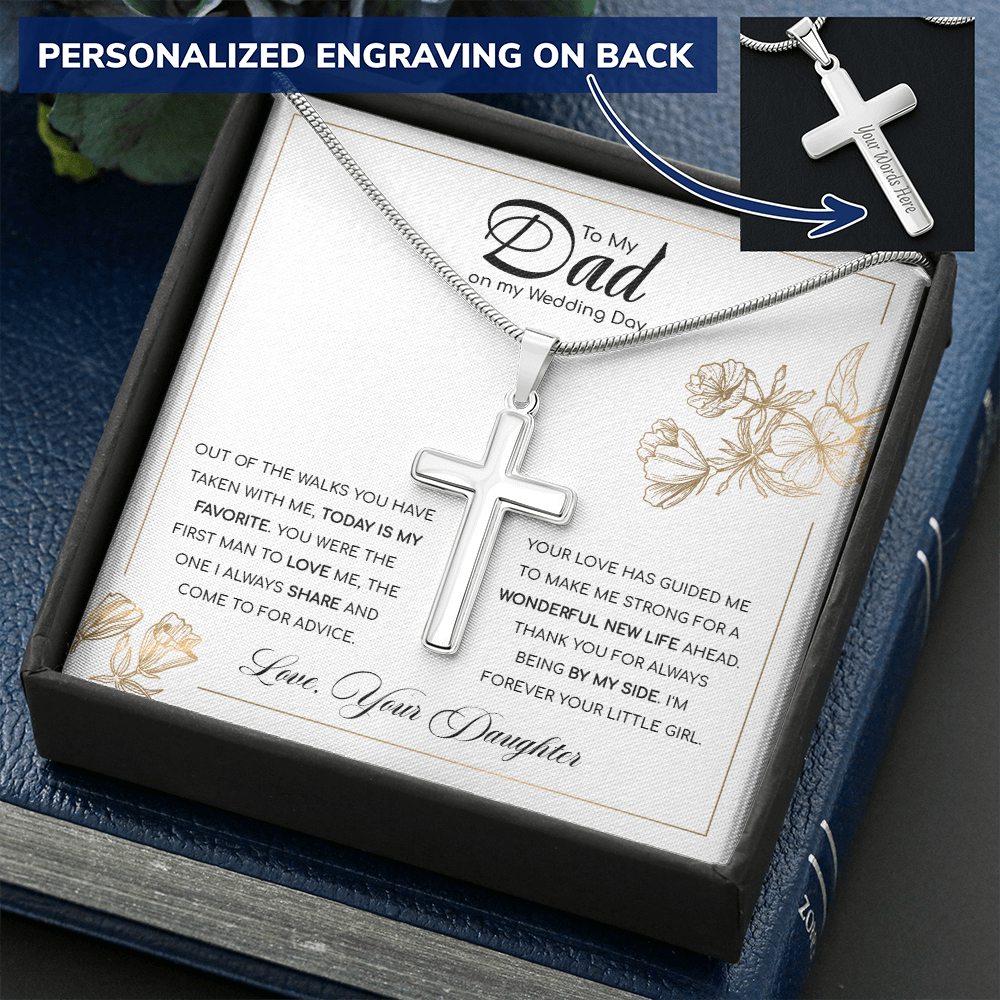 A Special Gift For Your Dad On Wedding Day- Stainless Cross Necklace - FREE SHIPPING
