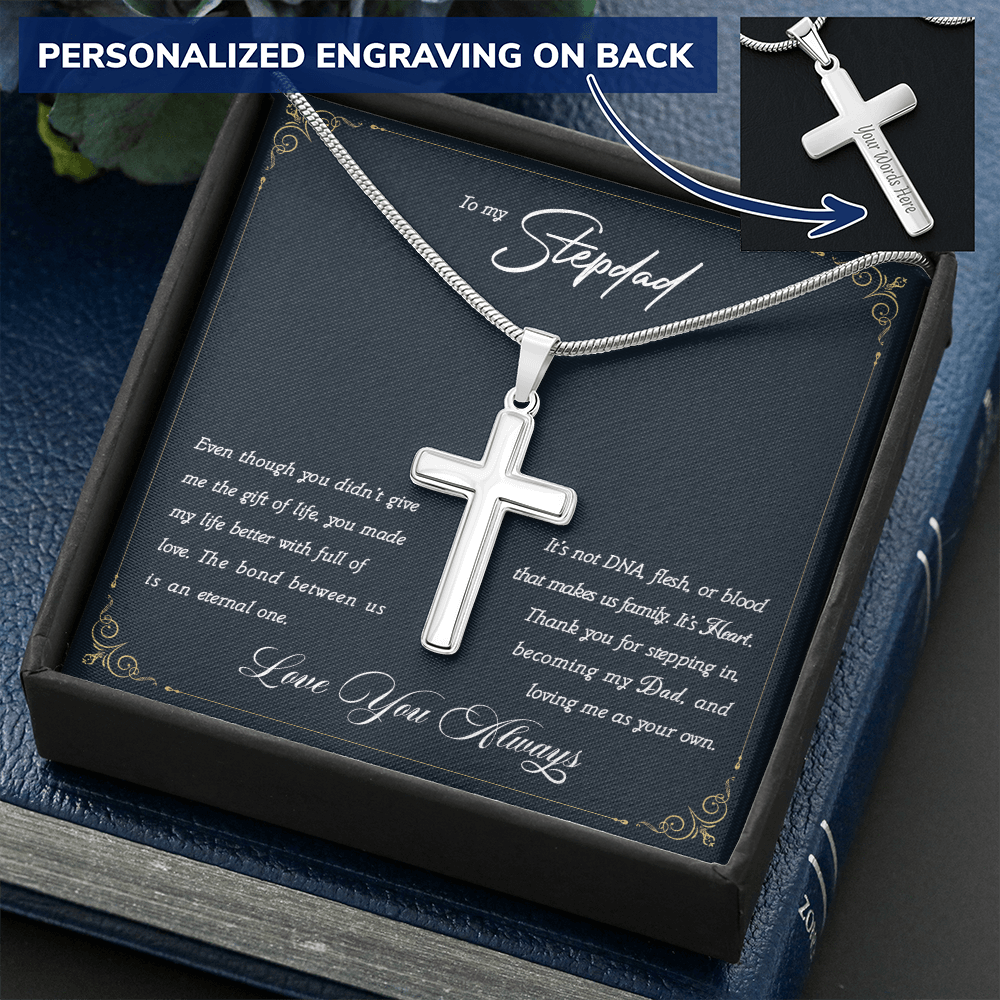 A Special Gift For Your Stepdad - Stainless Cross Necklace - FREE SHIPPING