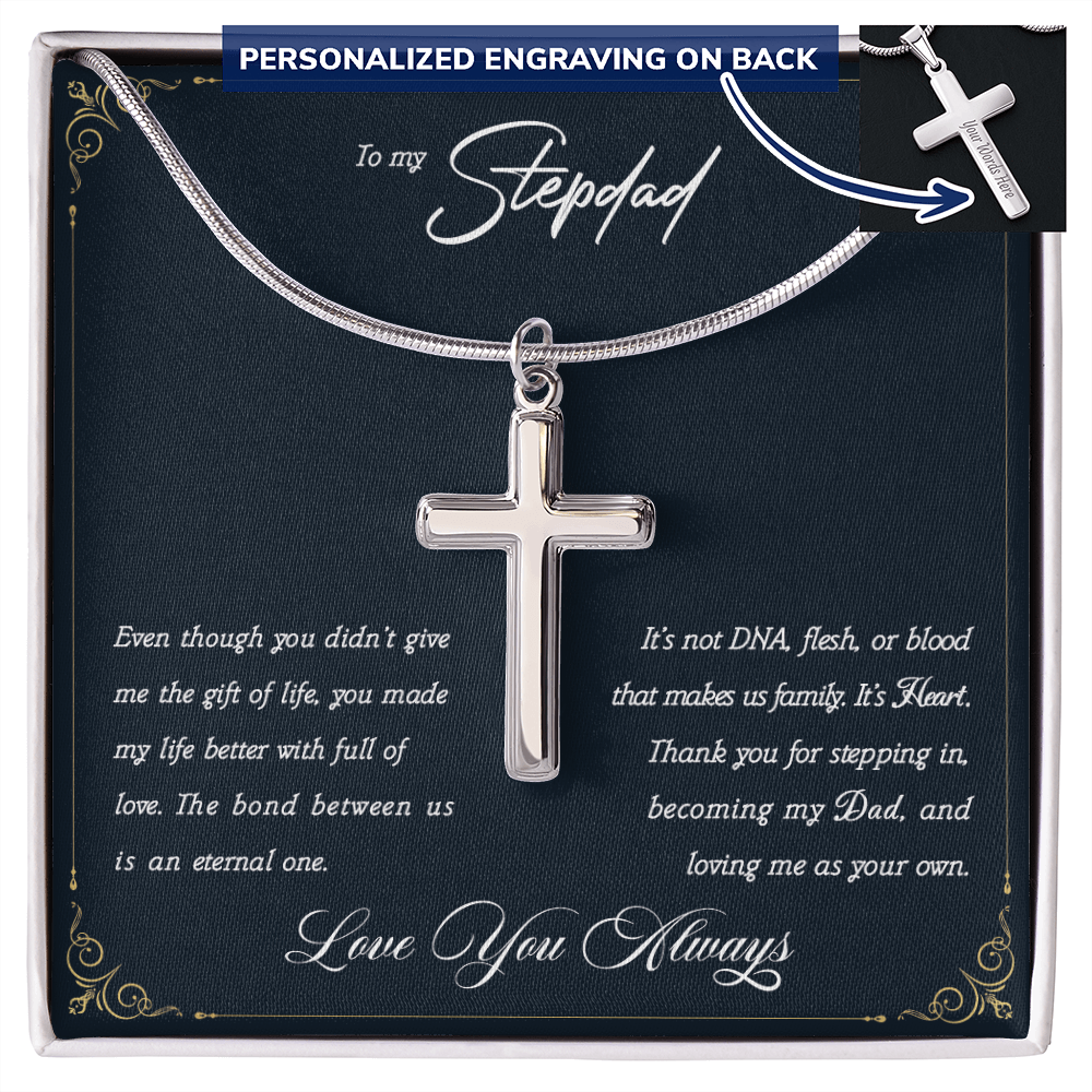 A Special Gift For Your Stepdad - Stainless Cross Necklace - FREE SHIPPING