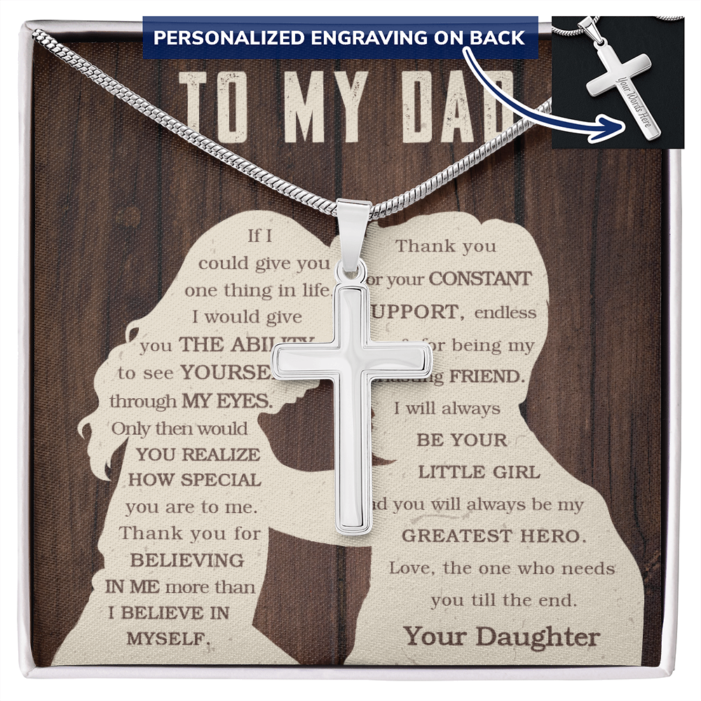 To My Dad Gift From Daughter - Stainless Cross Necklace