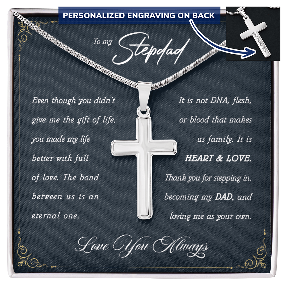 A Special Gift For Your Stepdad - Stainless Cross Necklace - FREE SHIPPING