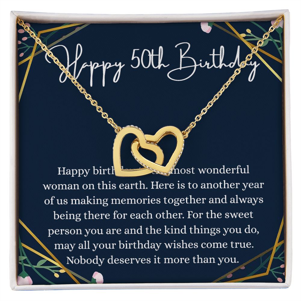 50th Birthday jewelry - Interlocking Hearts necklace - B0BHTRYHBR