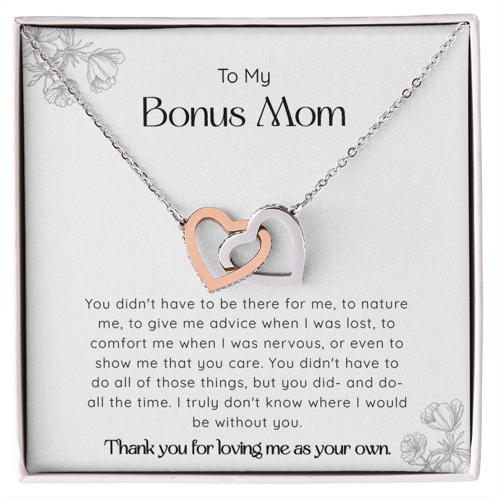 To My Bonus Mom from Daughter - Interlocking Heart Necklace