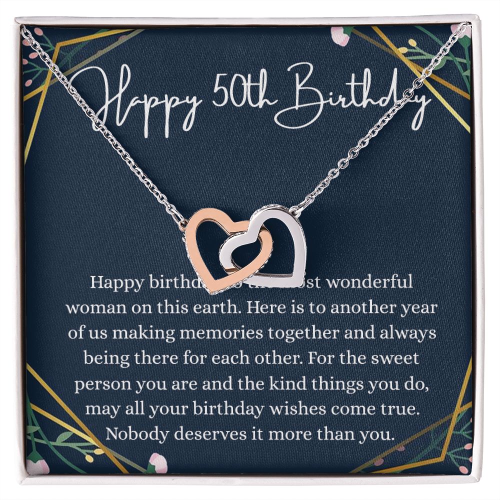 50th Birthday jewelry - Interlocking Hearts necklace - B0BHTRYHBR
