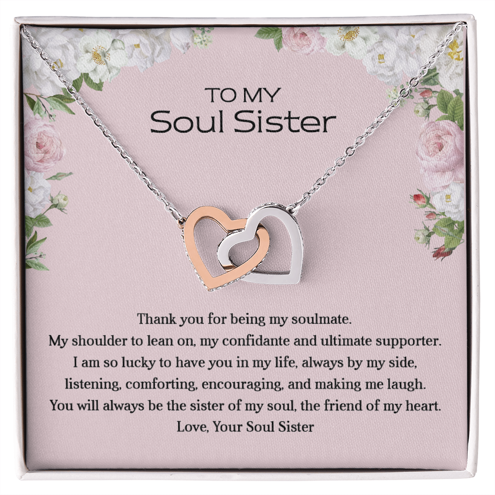 To My Soul Sister Gift from Sister - Interlocking Heart Necklace