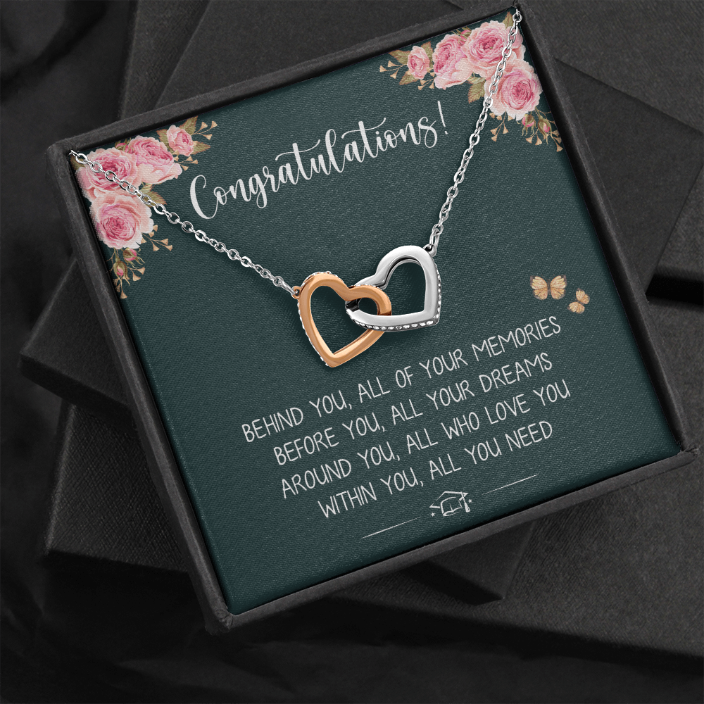 A Special Gift For Your Daughter Granddaughter on Graduation Day  - Interlocking Heart Necklace - Free Shipping