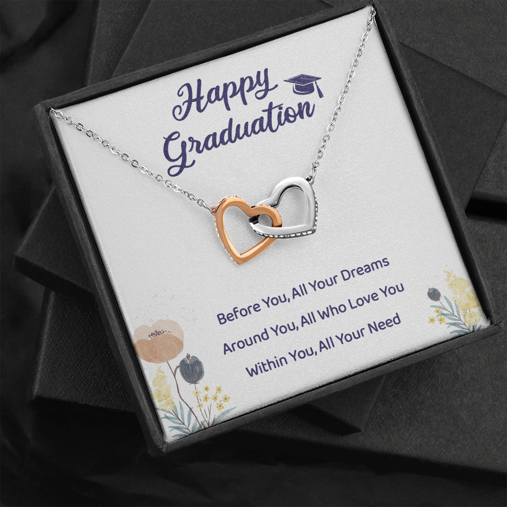 A Special Gift For Your Daughter Granddaughter on Graduation Day  - Interlocking Heart Necklace - Free Shipping