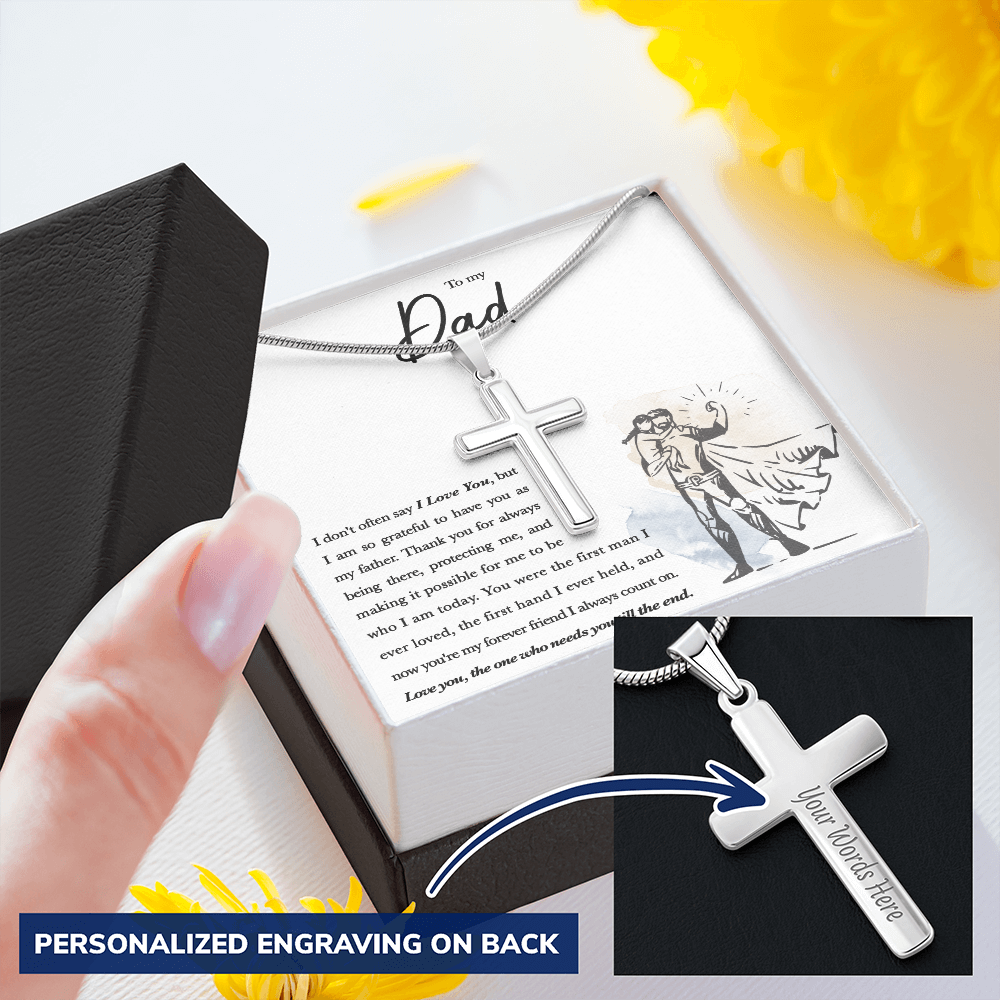 A Special Gift For Your Dad - Personalized Cross Necklace - Free Shipping